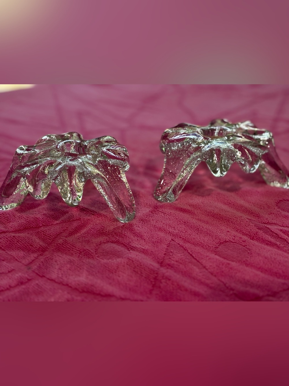 Pair of Vintage Blenko  Ice Flo footed taper candle holders